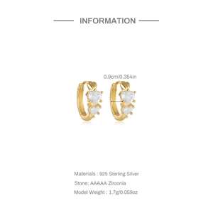 Detailed spec sheet for S925 silver heart hoop earrings with AAAAA zirconia stones