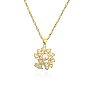 Elegante collana albero della vita placcata in oro con perle e ciondolo a farfalla