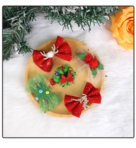 Detailed set of 5 Christmas hair clips with reindeer antlers and mesh trees