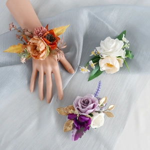 Handmade Satin Rose Wrist Corsage Realistic Flower Bracelet Wedding Party Banquet Bridal Bridesmaid Accessory