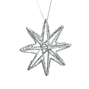 Silver glitter explosion star Christmas ornament for holiday tree decoration