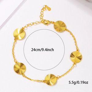 Detail showing 24cm golden clover bracelet with sunray texture and lobster clasp