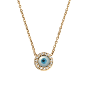 Collier vintage plaqué or 18K avec pendentif œil protecteur et cristaux scintillants
