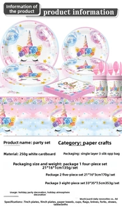 Unicorn floral party tableware set with paper plates, cups, and napkins for birthdays