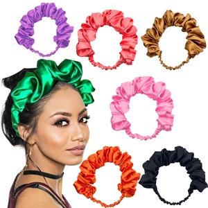 Elegant Pleated Satin Headband Solid Color Wide Elastic Hairband For Women And Girls Ruched Hair Accessories