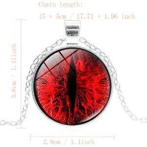 Detailed size specifications for red dragon eye pendant with silver chain dimensions