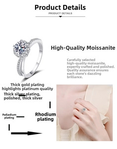 Macro detail of 1 carat moissanite ring showing multilayer silver plating craftsmanship
