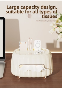Multi-functional cream white tissue box with compartments for remote and stationery