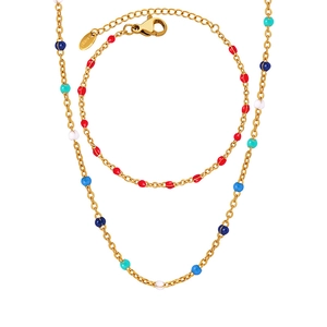 Bohemian gold stainless steel cross chain necklace with vibrant colorful beads