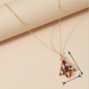 Christmas tree necklace with colorful crystals in gold alloy, size 4.4cm by 3.2cm
