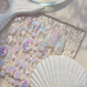 Détails de stickers 3D ongles sirène avec écailles laser et coquillages thème marin