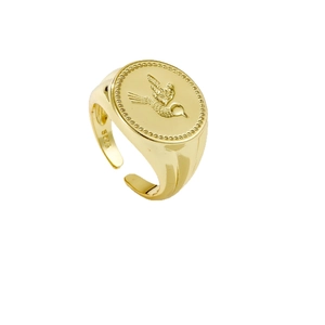 18K gold plated S925 silver adjustable ring featuring an engraved hummingbird sun motif