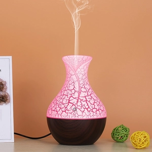 Vase Shape Ultrasonic Humidifier Wood Grain Essential Oil Diffuser With Colorful LED Night Light Portable Home Office