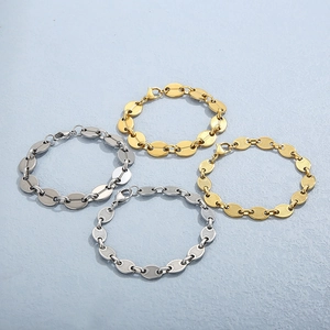 Polished and textured pig nose chain bracelets in gold and silver stainless steel finishes