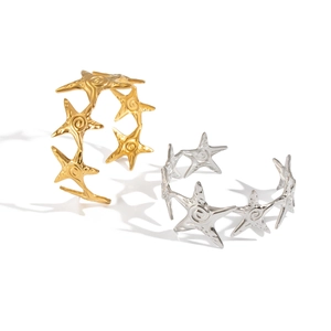 Textured 18k gold and silver starfish open bangles with adjustable minimalist design
