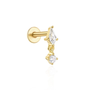 Macro shot of 925 silver gold kite-shaped moonstone stud earring with flat back