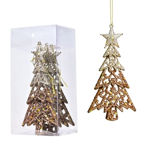 Glittering gold star Christmas tree pendant set with intricate cutout scroll pattern