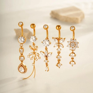 Piercing De Nombril Pendant En Acier Inoxydable Femmes Papillon Fleur Zircone Piercing Bijoux Élégant