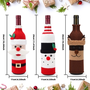Knitted Christmas wine bottle covers with Santa, Snowman, and Reindeer size dimensions