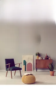 Modern 14-inch gray wall clock with LCD display showing date and temperature in a living room