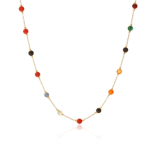Bohemian colorful natural stone beads with gold stainless steel chain necklace for women