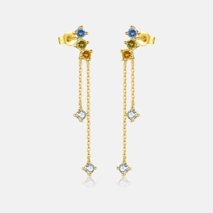 Long Tassel Earrings With Multi Color Zircon 18K Gold Plated 925 Sterling Silver Earring Post Elegant For Women