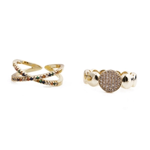 Adjustable Copper Ring For Women Gold Plated Colorful Zircon Micro Pave Cross Geometric Jewelry