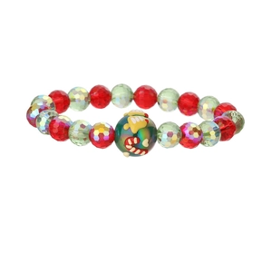 Bracelet de Noël avec perles en cristal rouge et vert et charmes décoratifs festifs