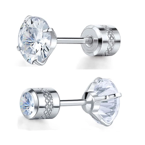 Pair of 24K gold plated stainless steel screw back earrings with clear zircon stones