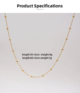 Detail view of golden stainless steel ball chain with lengths 45+6cm and 60+6cm shown