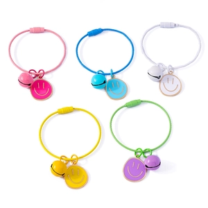 5-pack colorful smiley face keychains with bell and steel wire ring in five bright colors