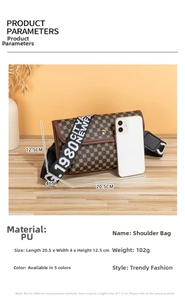 Brown PU leather crossbody phone bag with wide letter strap and flap closure details