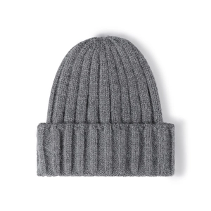 Thick ribbed knit dark grey beanie for women providing warmth in outdoor winter conditions