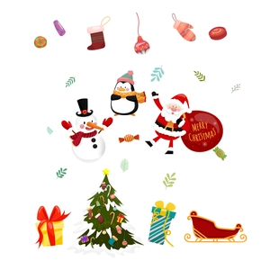 Christmas wall sticker set with Santa Claus snowman penguin and festive decor for home