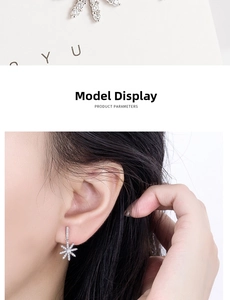 Detail showing crystal snowflake tassel earrings and model wearing the elegant jewelry