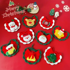 Christmas Pet Bib Scarf Handmade Crochet Knitted Holiday Costume Accessories For Cats Small Dogs Santa Snowman Reindeer