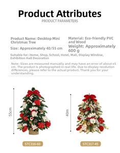 Detailed size comparison and specifications for desktop mini flocked Christmas trees