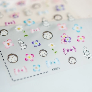 Japanese 5D nail art stickers with cute rabbit and daisy designs on a matte finish