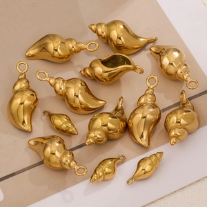 Golden 3D stainless steel shell and conch pendants for DIY jewelry making