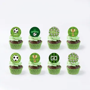 24pcs football theme cupcake toppers with soccer balls and trophies for birthday party decoration