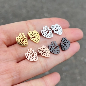 Anatomical Heart Stud Earrings Stainless Steel Hollow Out Punk Gothic Style Dark Science Art Jewelry Women