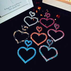 Luxurious multi-color heart drop earrings with shimmering rhinestones in various shades