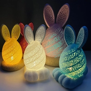 Hollow Rabbit LED Night Light 3D Printed PLA Plastic Lattice Desktop Luminous Ornament Easter Party Home Decor