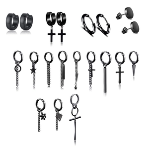Black Stainless Steel Hoop And Stud Earrings With Cross Skull Spider Charms Punk Gothic Halloween Jewelry Unisex
