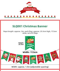 Detailed size specifications for Christmas banner with 3m string and 8 festive flags