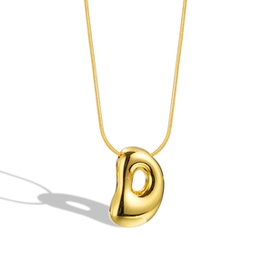 Polished 18K gold plated puff alphabet D pendant necklace with sleek snake chain for women