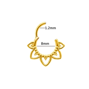 Anneau de nez fleur en acier 316L doré avec épaisseur 1,2mm et diamètre 8mm