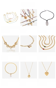 Collage de bijoux en acier inoxydable avec pendentifs cœur, perles et colliers tressés