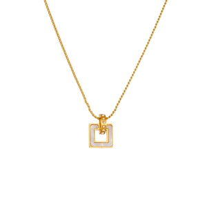 18k vergoldete Edelstahlkette mit quadratischem Muschel-Anhänger und kleinen Diamanten