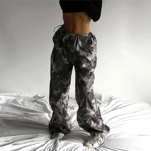 Pantaloni Cargo Camuffamento Donna Vita Alta Coulisse Paracadute Joggers Streetwear Poliestere Spandex Pantaloni Casual